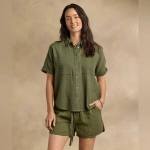 NWT Sundance Malina Gauze Camp Shirt, XL, Olive Green Sleeve Button Down Cotton